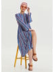 Blue Long Sleeve Dress with Crew Neck Button Detail 4443